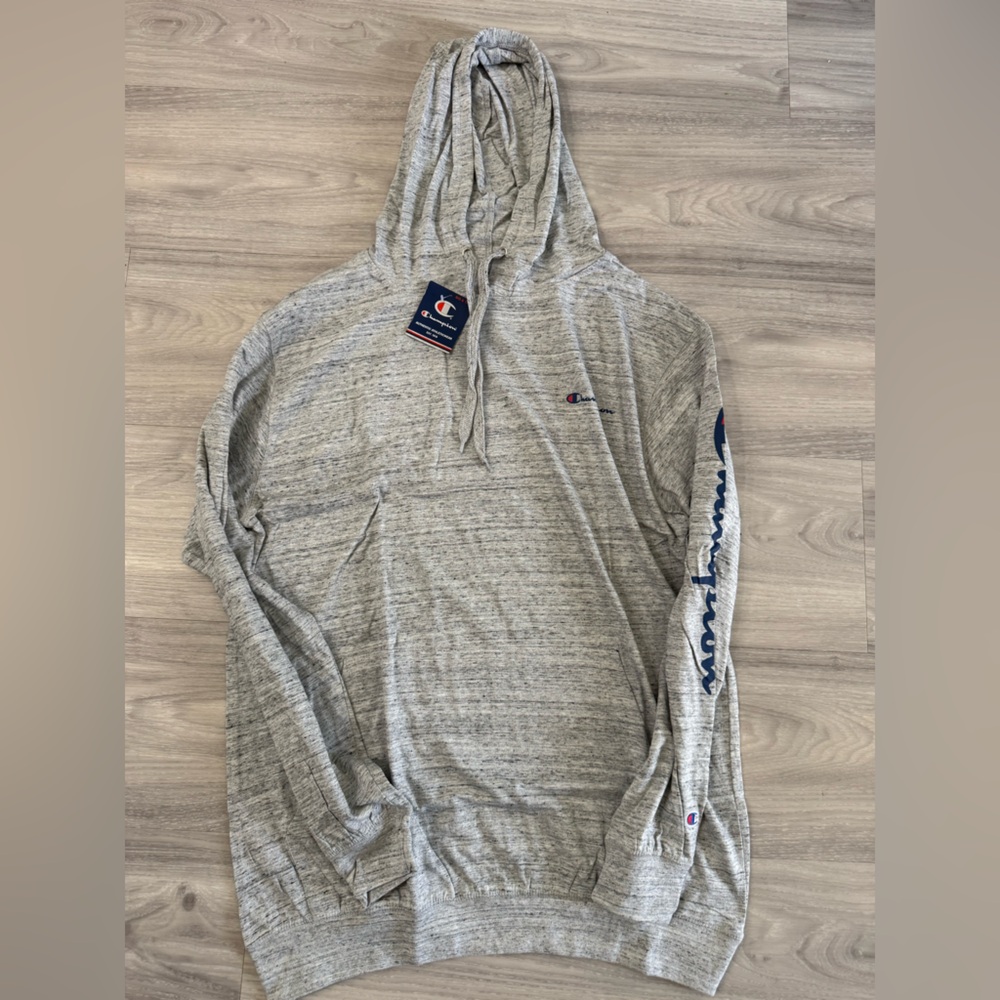 Champion Mens  lightweight Jersey Hoodie Pullover XLT Script Logo GRAY